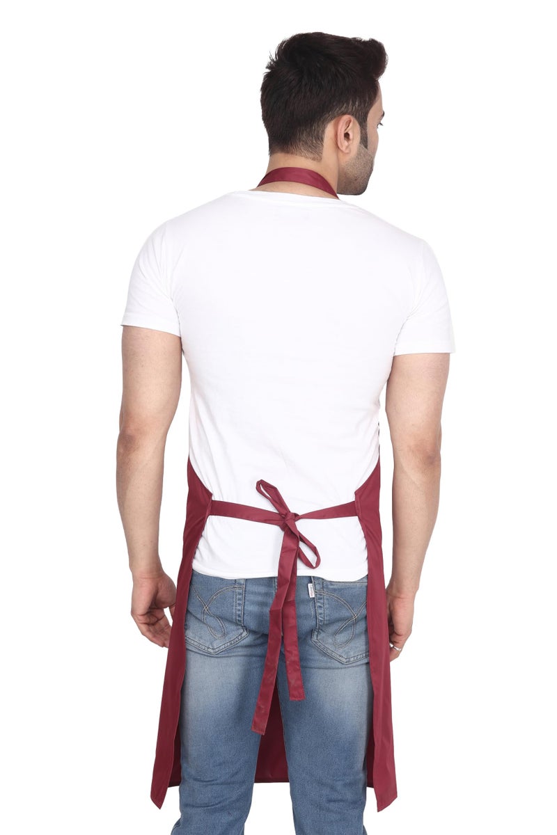 MAKSTILE Waterproof & Dustproof Apron For Dishwashing, Cooking, Dog Grooming, Gardening, Car Wash, Lab, Restaurant & Industrial Use | Unisex| Color-Maroon & Maroon | Pack Of 2 - Image 3