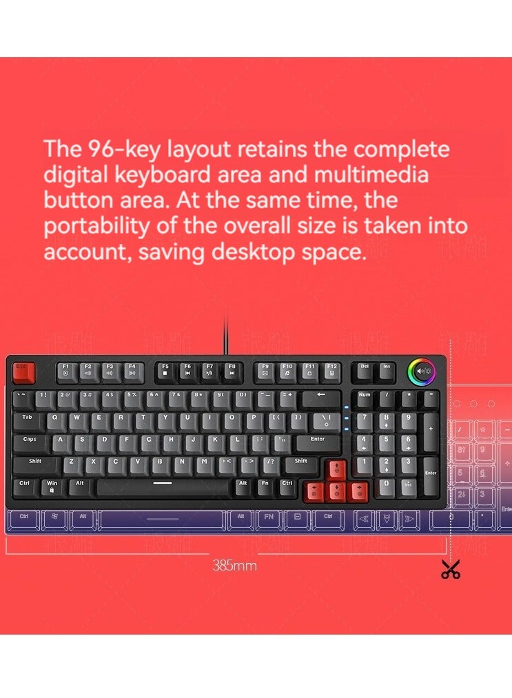 New K700 luminous mechanical keyboard gaming keyboard multi-function knob 96-key wired color matching computer keyboard