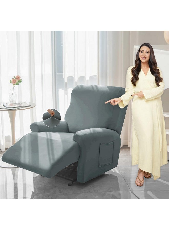 HOKIPO Hokipo 4-Pieces Super Stretch Recliner Chair Cover 1 Seater Fully Covered Washable Furniture Protector, Smokey Grey (New-4740-Sgry) - Polyester - Image 1