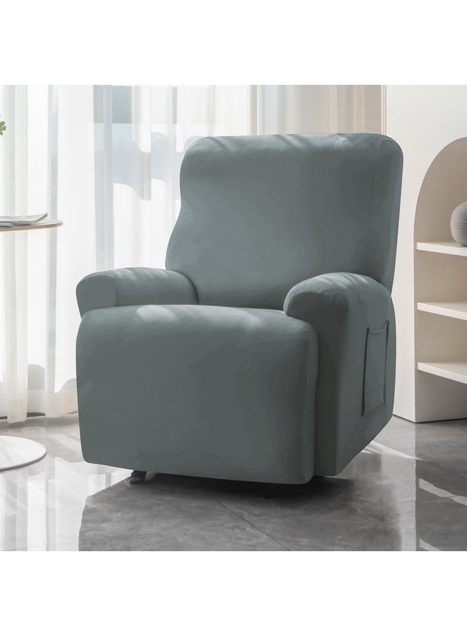 HOKIPO Hokipo 4-Pieces Super Stretch Recliner Chair Cover 1 Seater Fully Covered Washable Furniture Protector, Smokey Grey (New-4740-Sgry) - Polyester - Image 2