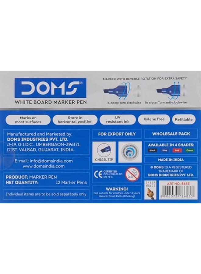 DOMS 8685 12 Piece Set White Board Chisel Tip Marker Pen Blue - Image 2