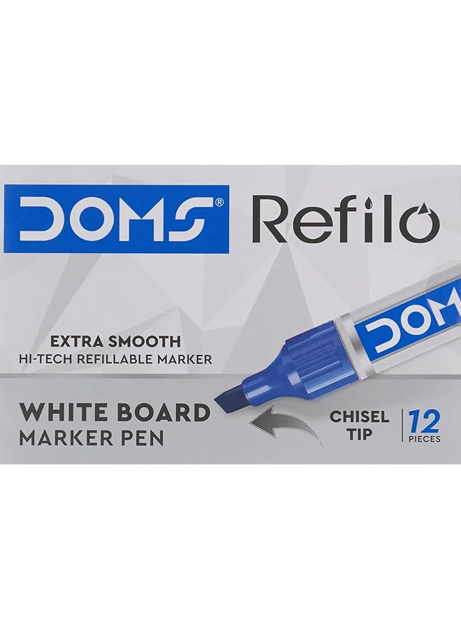 DOMS 8685 12 Piece Set White Board Chisel Tip Marker Pen Blue - Image 1