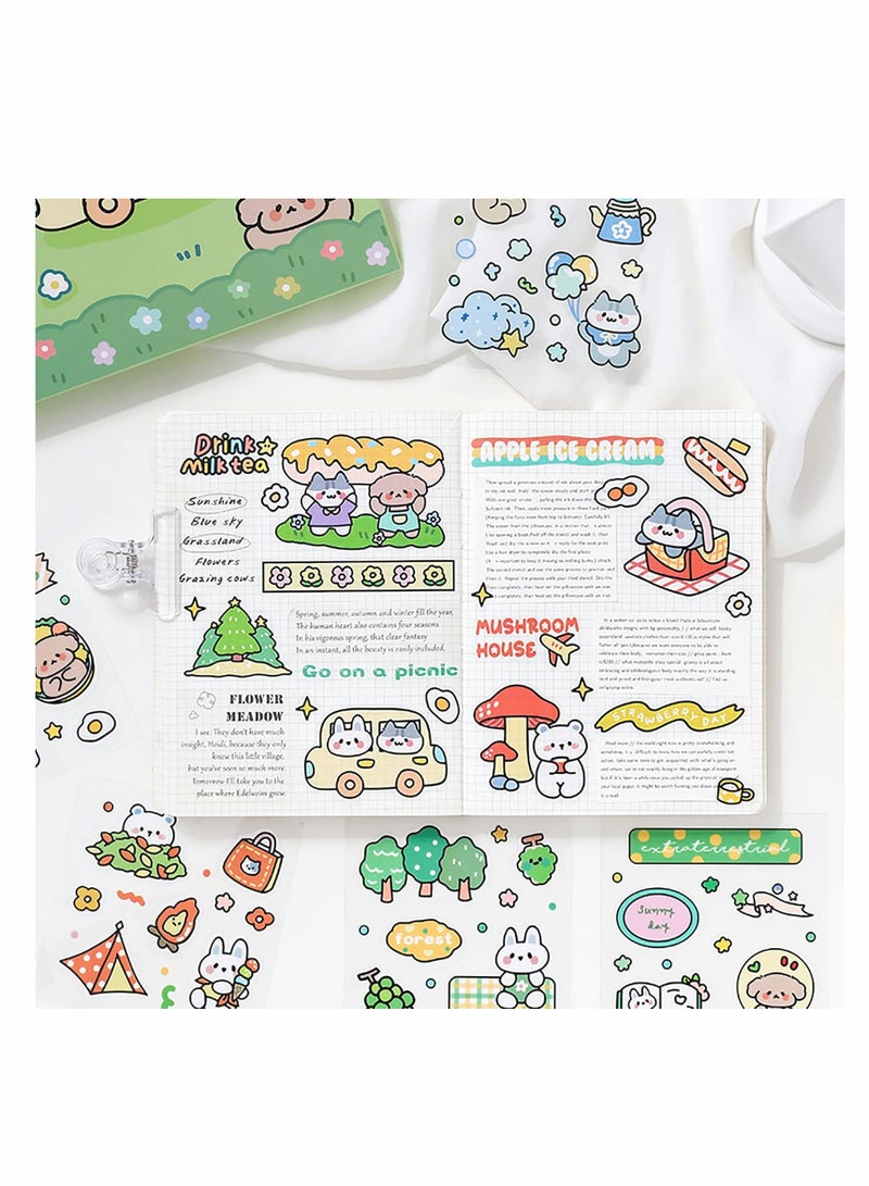 Cartoon Animals Picnic Scrapbook Stickers Set, 100 Sheets PVC lovely Rabbits Dog Forest Travel Theme Stickers for DIY Decoration, Scrapbook, Laptop, Dairy Decoration, Bullet Journals - Image 4