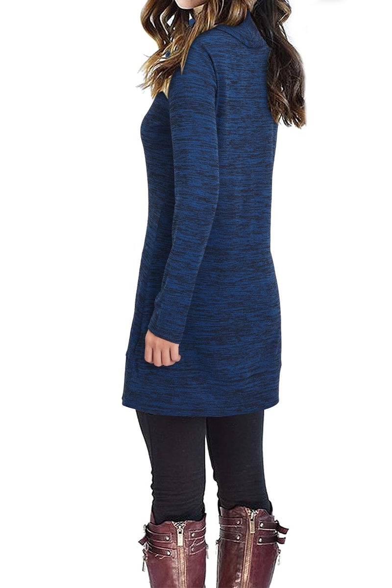 STYLEWORD 2026 Winter Dress Women's Tunic Tops for Leggings Long Sleeve Cowl Neck Elbow Patchs Casual Sweatshirts(Bue3197,L) - Image 3