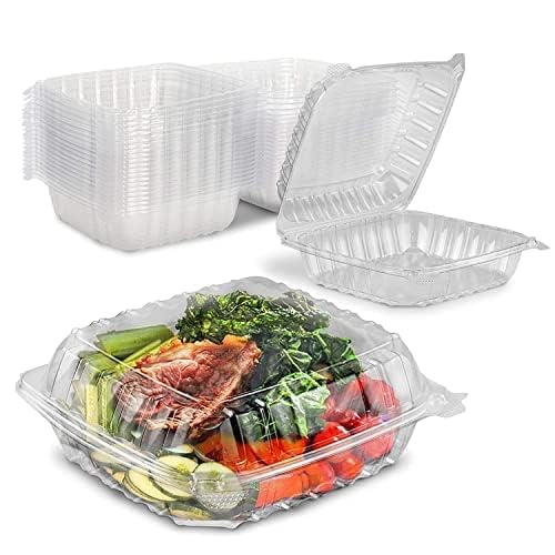 Adaamya� - Hinged PET (Transparent Plastic) Rectangular Reusable Container for Sugar, Cake, Fruits, Salad, Meat, Chocolate Storage for Kitchen, Outdoor, Travel - Pack of 25 Pcs (300 ML) - Image 1