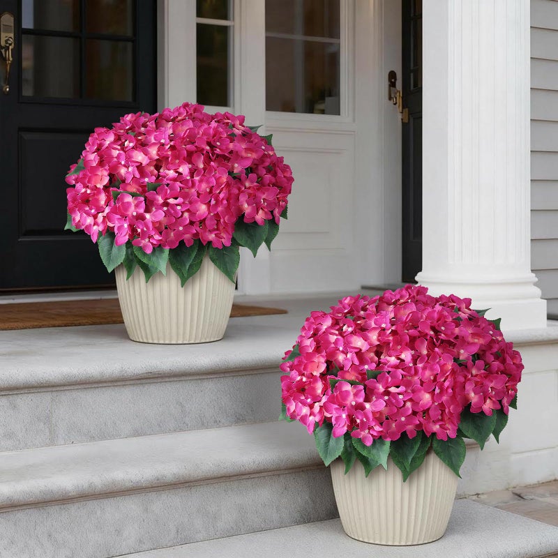 FOTEEWL 8 Bundles Artificial Hydrangea Flowers for Outdoor Decor, Realistic Faux Silk Bouquets Sun-Resistant Fake Plants for Front Door Balcony Farmhouse Garden Home Spring Summer Decor (Rose Red) - Image 2