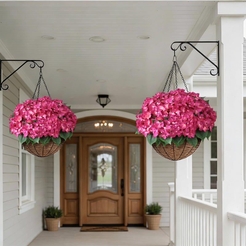 FOTEEWL 8 Bundles Artificial Hydrangea Flowers for Outdoor Decor, Realistic Faux Silk Bouquets Sun-Resistant Fake Plants for Front Door Balcony Farmhouse Garden Home Spring Summer Decor (Rose Red) - Image 4