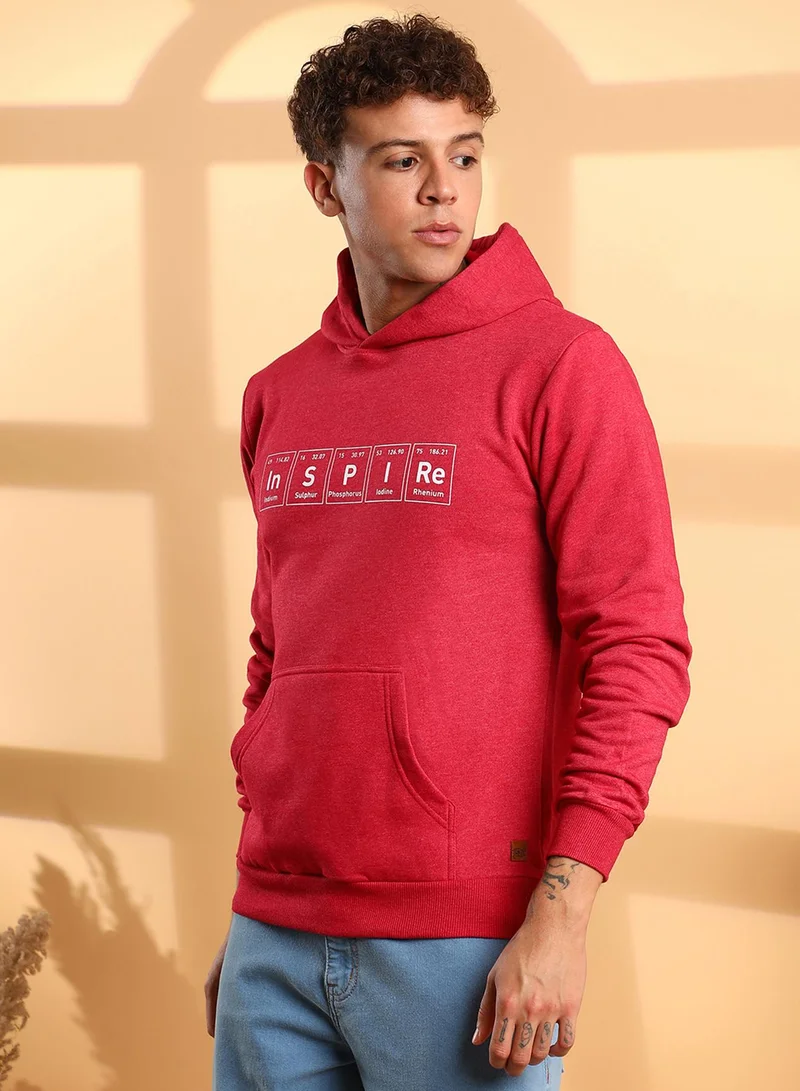 Campus Sutra Men's Red Inspire Hoodie With Kangaroo Pocket
