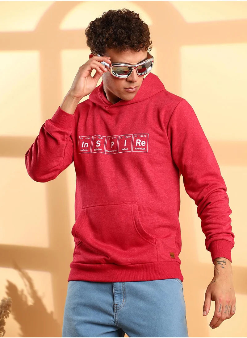 Campus Sutra Men's Red Inspire Hoodie With Kangaroo Pocket