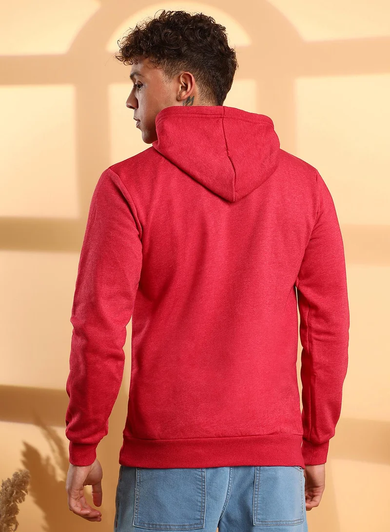 Campus Sutra Men's Red Inspire Hoodie With Kangaroo Pocket