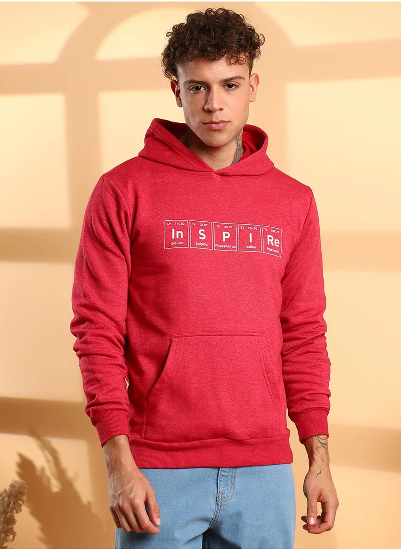 Campus Sutra Men's Red Inspire Hoodie With Kangaroo Pocket