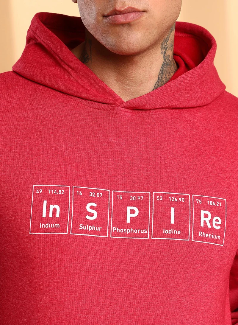 Campus Sutra Men's Red Inspire Hoodie With Kangaroo Pocket