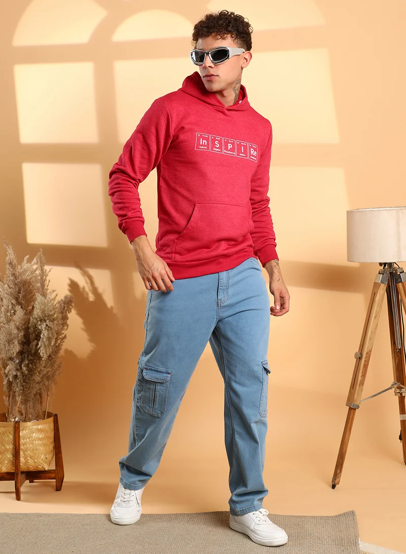 Campus Sutra Men's Red Inspire Hoodie With Kangaroo Pocket