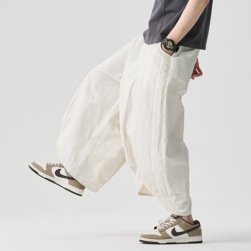 2025 Summer Plus-Size Loose Chinese Style Japanese Hong Kong Style Retro Mountain Style Cropped Harem Wide-Leg Pants Unisex Trendy - Image 4
