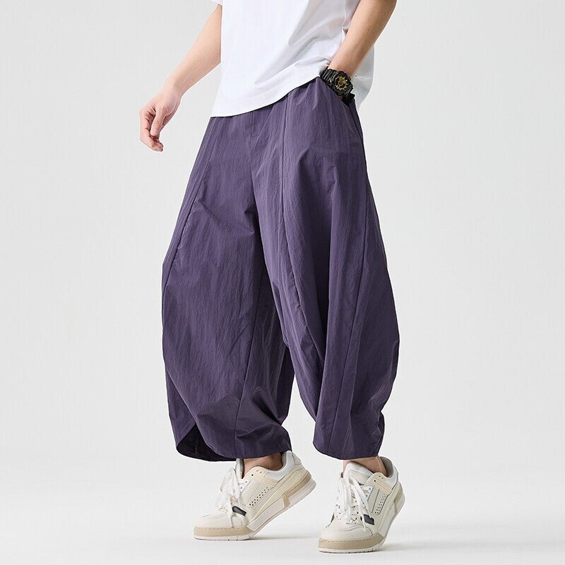 2025 Summer Plus-Size Loose Chinese Style Japanese Hong Kong Style Retro Mountain Style Cropped Harem Wide-Leg Pants Unisex Trendy - Image 3