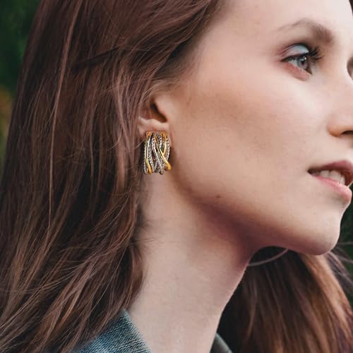 Mytys Two Tone Huggie Hoop Earrings Cross Over Design Twisted Rope Silver Gold Statement Wide Band Clip On Hoops for Women Fashion Jewelry Gift (Gold & Silver) - Image 2