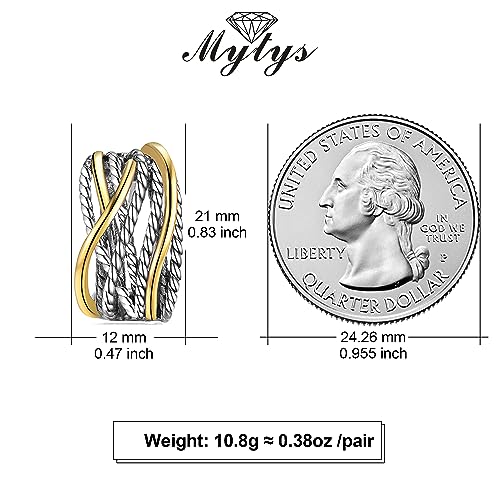 Mytys Two Tone Huggie Hoop Earrings Cross Over Design Twisted Rope Silver Gold Statement Wide Band Clip On Hoops for Women Fashion Jewelry Gift (Gold & Silver) - Image 4