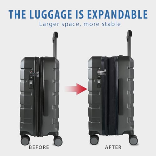 KROSER Hardside Expandable Carry On Luggage with Spinner Wheels & Built-in TSA Lock, Durable Suitcase Rolling Luggage with USB Port, Carry-On 20-Inch Steel Grey - Image 5