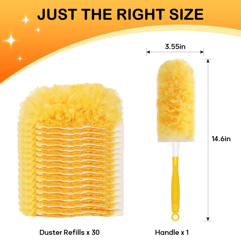 SetSail 30 Count Duster Refills Compatible with Swiffer Dusters for Cleaning with 1 Handle Disposable Duster Refill Multi Surface 360 Duster Cleaner Kit for Ceiling Fan, Blind, Furniture - Image 2