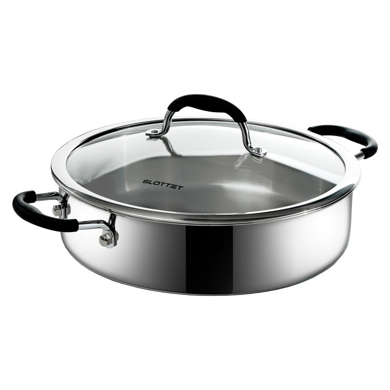 SLOTTET TriPly Stainless Steel Saute Pan with Lid 5 Quart Deep Saut Pan with Comfortable Silicone Handle115 Inch Frying PanDishwasher and Oven SafeInduction Stainless Steel Cookware
