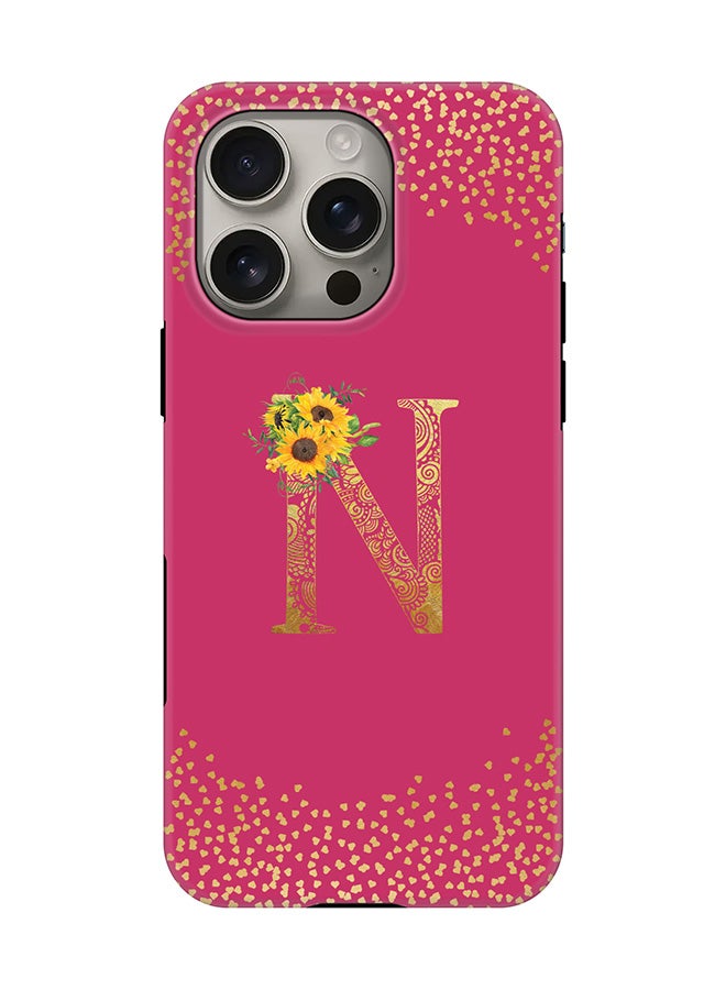Stylizedd Tough Pro Magnetic Case for iPhone 16 Pro, Dual Layer hybrid PC + TPU Mobile Cover Matte - Custom Floral Monogram - N ( Deep Pink ) - Image 1