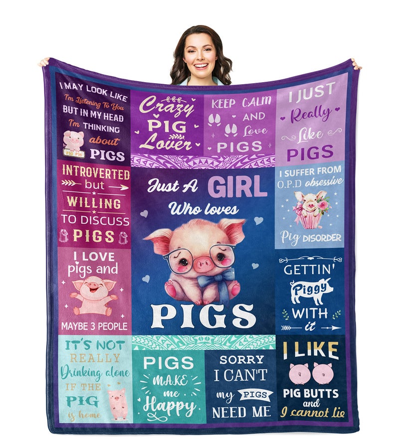 Solzien Pig Gifts for Lovers Women Girls Blanket 60X50 Piggy Themed ChristmasBirthday Gifts Just A Girl Who Loves Pigs