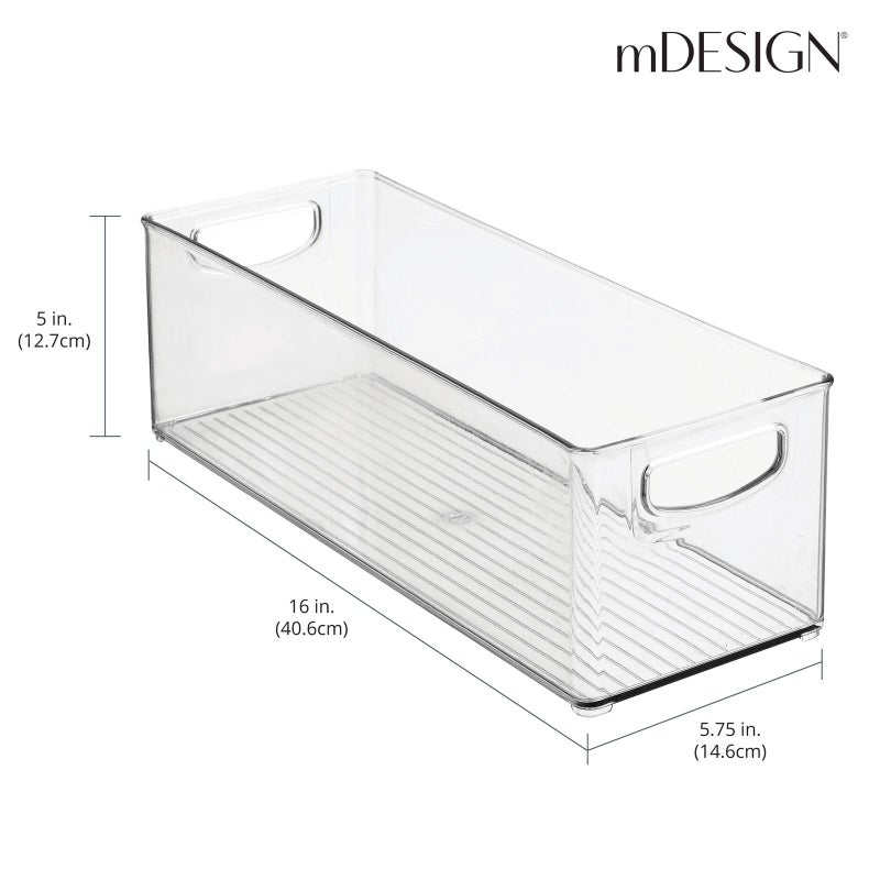mDesign Plastic Stackable Kitchen Organizer - Storage Bin with Handles for Refrigerator, Freezer, Cabinet, and Pantry Shelves Organization - Food Container - Clear - Image 4