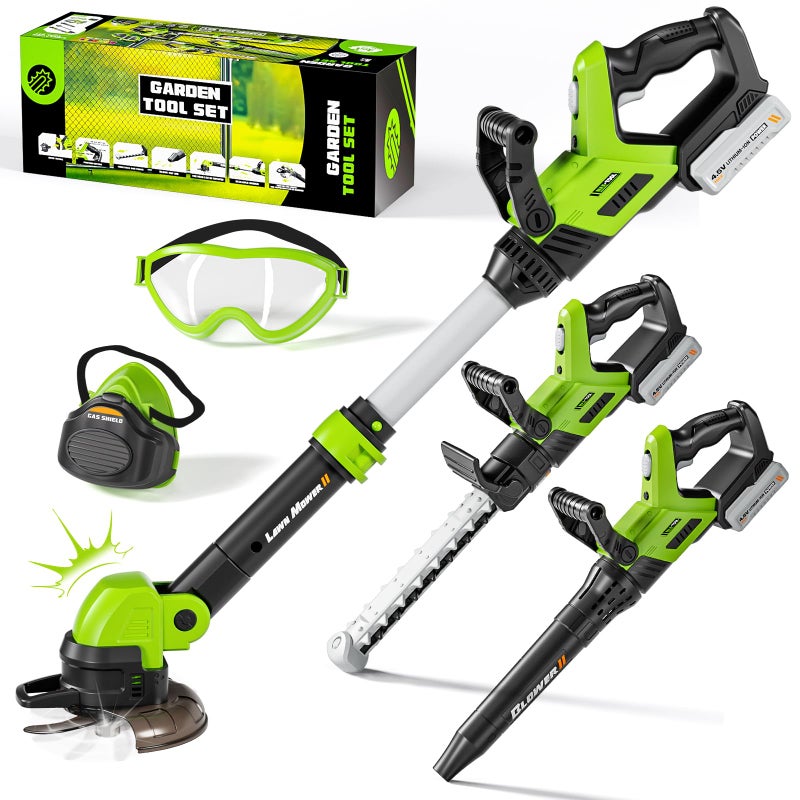 MUZREES Kids Tool Set, 3-IN-1 Toddler Power Garden Tools with Sounds & Lights, Volume+/-, Toy Weed Wacker, Leaf Blower & Hedge Trimmer, Outdoor Play Toy Tools, Christmas Birthday Gifts for Boys 3 4 5 6 7 8+ - Image 1