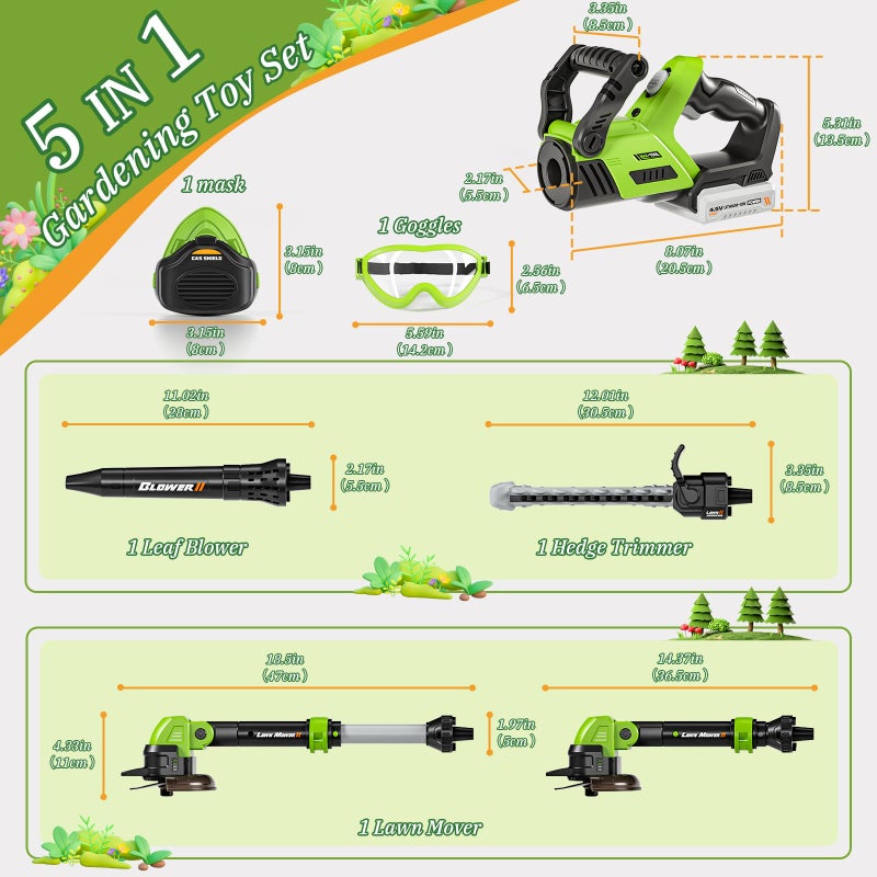 MUZREES Kids Tool Set, 3-IN-1 Toddler Power Garden Tools with Sounds & Lights, Volume+/-, Toy Weed Wacker, Leaf Blower & Hedge Trimmer, Outdoor Play Toy Tools, Christmas Birthday Gifts for Boys 3 4 5 6 7 8+ - Image 4