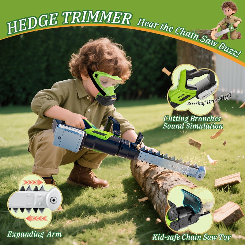 MUZREES Kids Tool Set, 3-IN-1 Toddler Power Garden Tools with Sounds & Lights, Volume+/-, Toy Weed Wacker, Leaf Blower & Hedge Trimmer, Outdoor Play Toy Tools, Christmas Birthday Gifts for Boys 3 4 5 6 7 8+ - Image 2