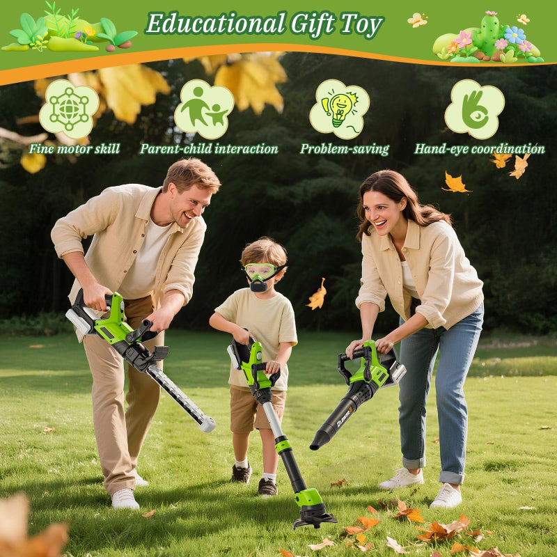 MUZREES Kids Tool Set, 3-IN-1 Toddler Power Garden Tools with Sounds & Lights, Volume+/-, Toy Weed Wacker, Leaf Blower & Hedge Trimmer, Outdoor Play Toy Tools, Christmas Birthday Gifts for Boys 3 4 5 6 7 8+ - Image 3