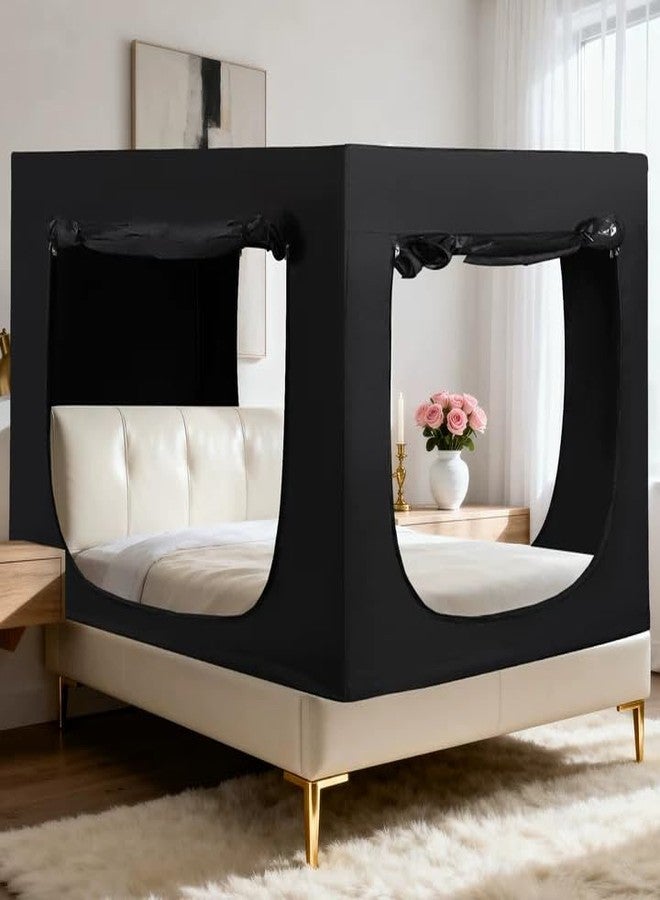 WANRU Bed Tent Twin Bed Canopy Tents for Kid and Adult - Portable Dream Tent for Adult Sleep Tents Blackout Breathable Lightweight Private Space Sleeping Pod with Fiber Rod (Black, Twin) - Image 1
