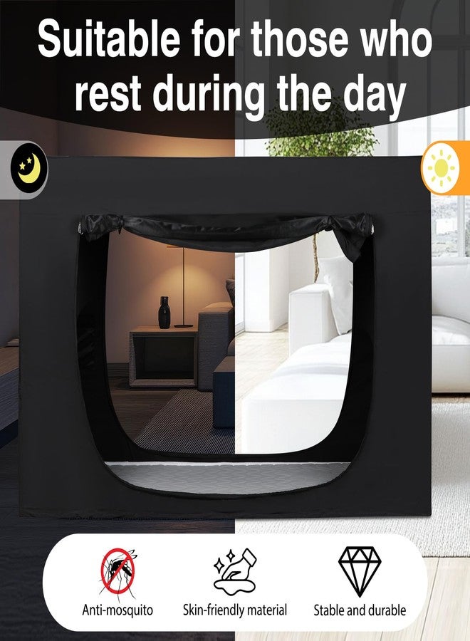 WANRU Bed Tent Twin Bed Canopy Tents for Kid and Adult - Portable Dream Tent for Adult Sleep Tents Blackout Breathable Lightweight Private Space Sleeping Pod with Fiber Rod (Black, Twin) - Image 3