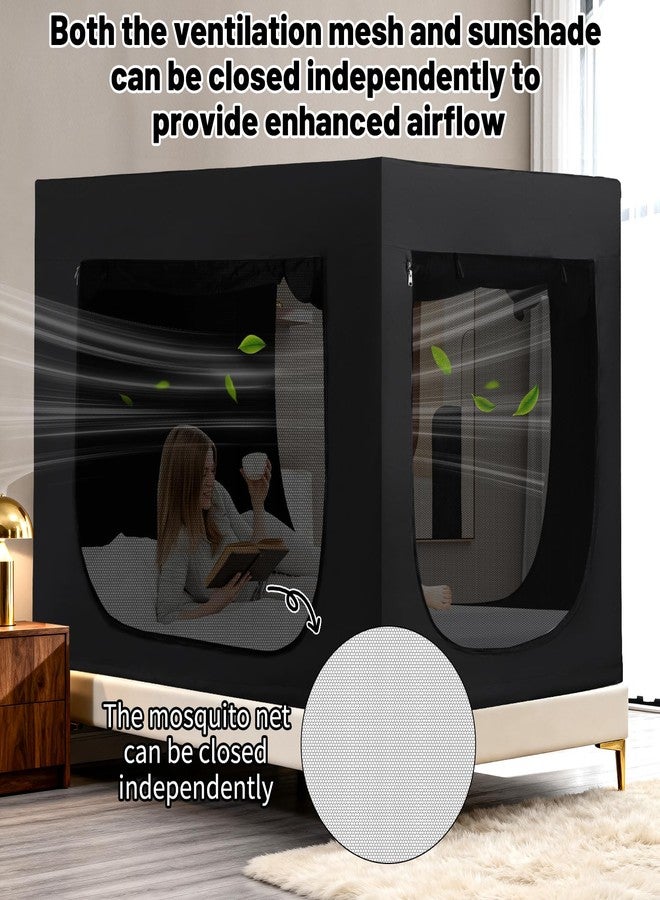 WANRU Bed Tent Twin Bed Canopy Tents for Kid and Adult - Portable Dream Tent for Adult Sleep Tents Blackout Breathable Lightweight Private Space Sleeping Pod with Fiber Rod (Black, Twin) - Image 4