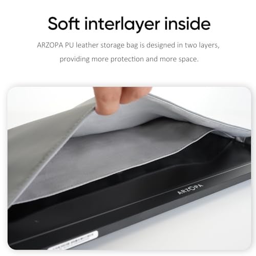 ARZOPA 16.1" Portable Monitor Sleeve Bag, PU Leather Case for Travel Monitor Laptop, Grey - Image 4