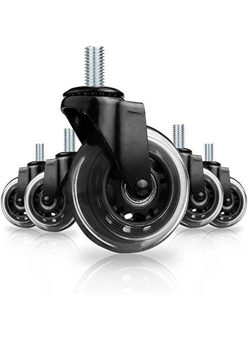Bellveen Bellveen New 3 Office Chair Screw Stem Caster Wheels 38 Thread Heavy Duty Soft PU Rubber Safe for Hardwood Carpet Floors 5 Set Black 