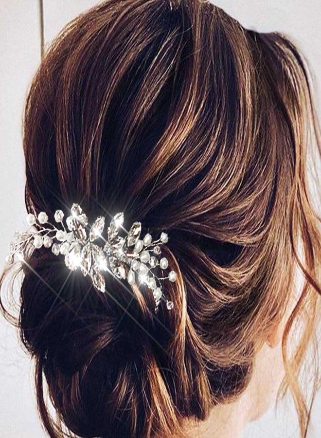 Latious Crystal Bride Wedding Hair Comb Silver Pearl Hair Pieces Rhinestones Bridal Hair Accessories for Women and Girls - Image 2