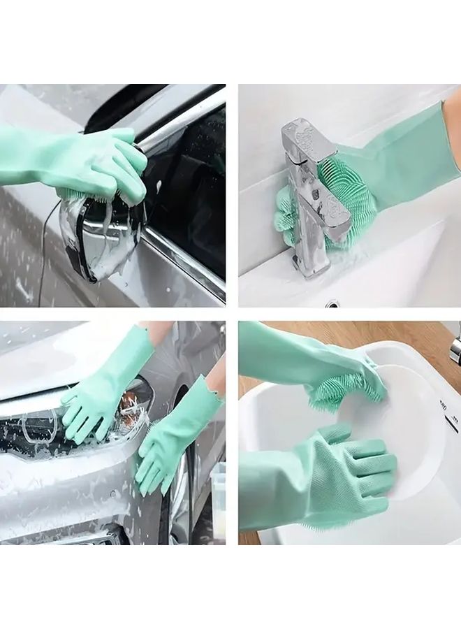 Pink Silicone Washing Gloves Reusable Durable Slip Resistant Kitchen Bathroom Cleaning - Image 1