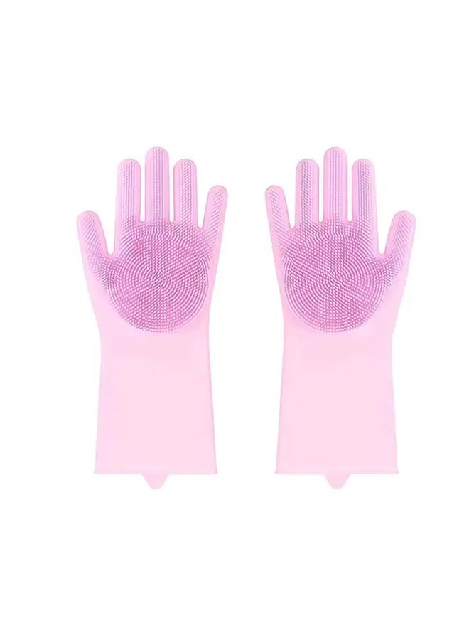 Pink Silicone Washing Gloves Reusable Durable Slip Resistant Kitchen Bathroom Cleaning - Image 3