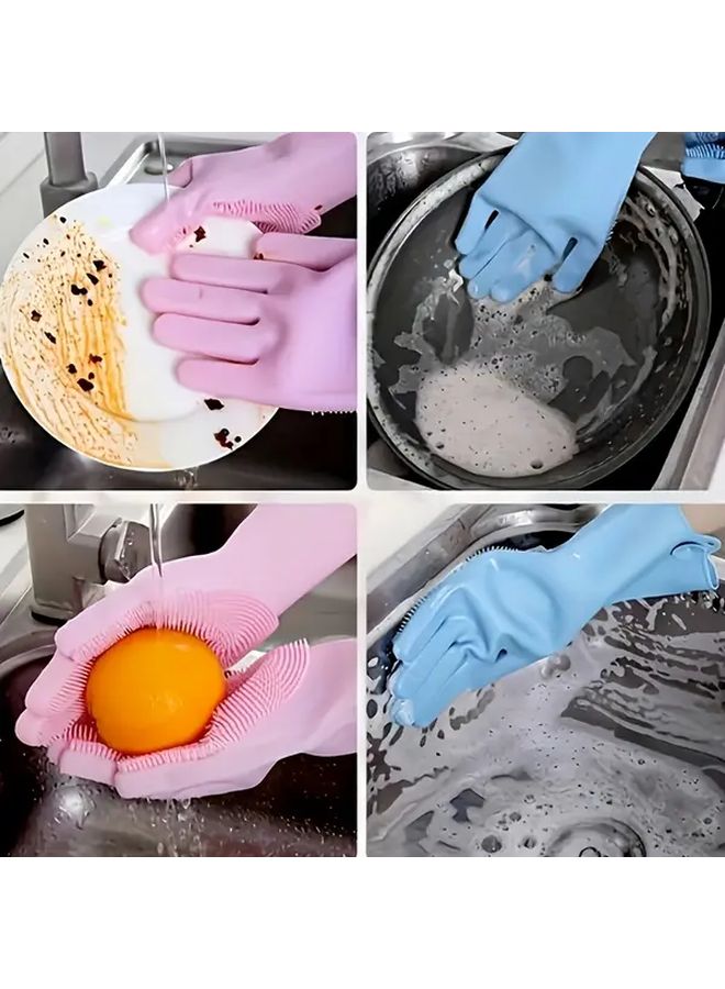 Pink Silicone Washing Gloves Reusable Durable Slip Resistant Kitchen Bathroom Cleaning - Image 4