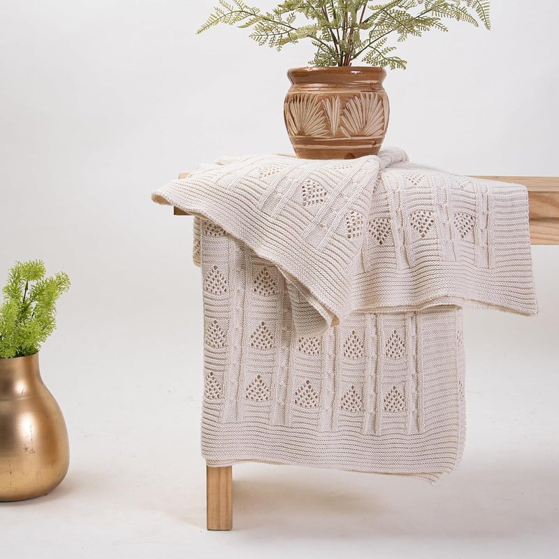 DMAASA HandMade Pure Cotton Knitted Throw Blanket 50X70 Inch Twin Size Warm Throw for Chair Bed and Couch Lightweight Breathable Cozy Throw Home and Multi Use - Image 2