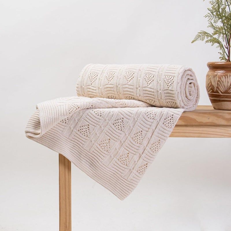 DMAASA HandMade Pure Cotton Knitted Throw Blanket 50X70 Inch Twin Size Warm Throw for Chair Bed and Couch Lightweight Breathable Cozy Throw Home and Multi Use - Image 1
