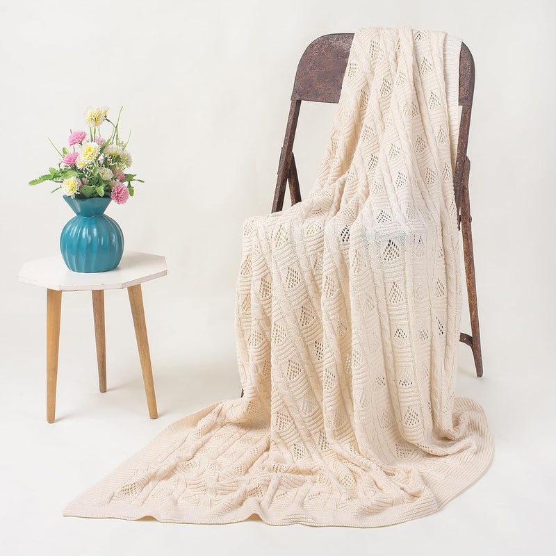 DMAASA HandMade Pure Cotton Knitted Throw Blanket 50X70 Inch Twin Size Warm Throw for Chair Bed and Couch Lightweight Breathable Cozy Throw Home and Multi Use - Image 5
