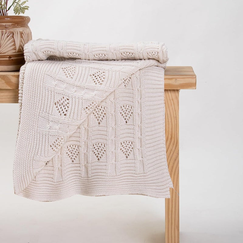 DMAASA HandMade Pure Cotton Knitted Throw Blanket 50X70 Inch Twin Size Warm Throw for Chair Bed and Couch Lightweight Breathable Cozy Throw Home and Multi Use - Image 3