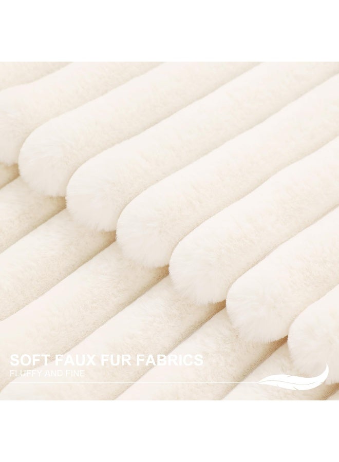 Pallene Faux Fur Plush Christmas Throw Pillow Covers 18x18 Set of 2, Luxury Soft Fluffy Striped Decorative Pillow Covers for Sofa, Couch, Living Room, Cream White - Image 2