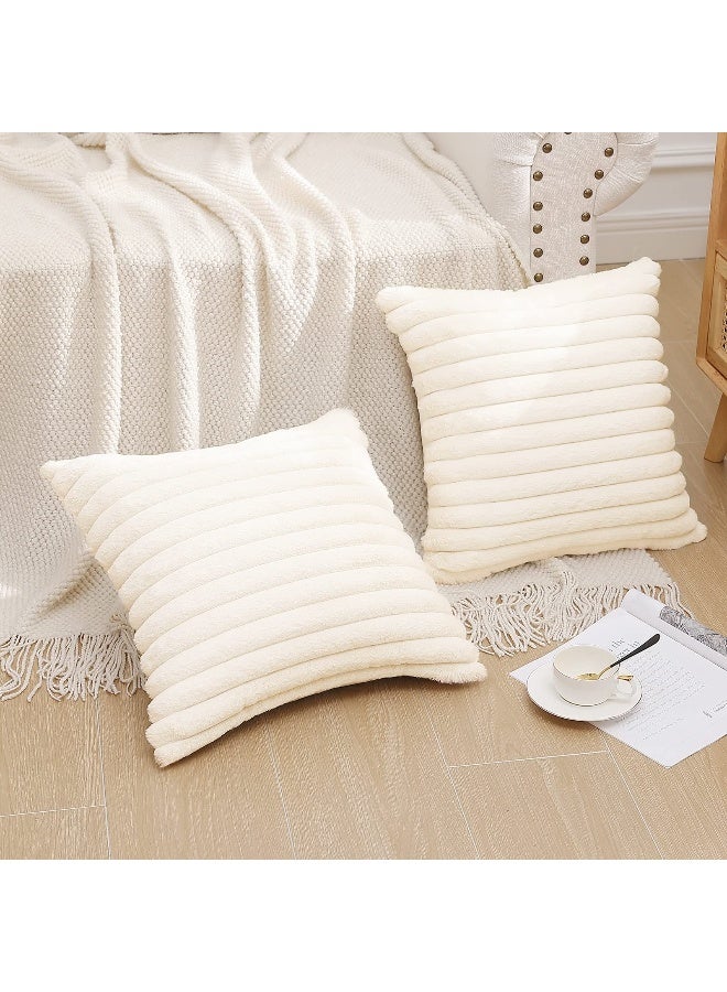 Pallene Faux Fur Plush Christmas Throw Pillow Covers 18x18 Set of 2, Luxury Soft Fluffy Striped Decorative Pillow Covers for Sofa, Couch, Living Room, Cream White - Image 5