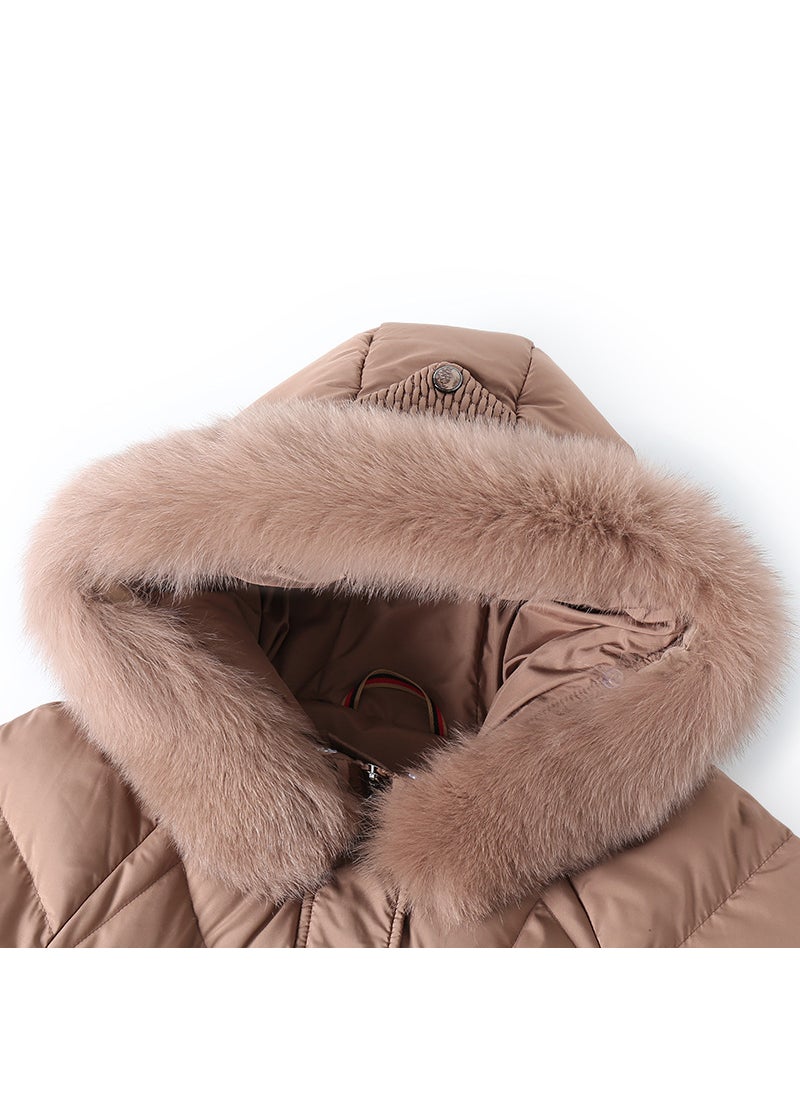 Generic - Elegant Plus Size Velvet Hooded Winter Cotton Coat for Older Women Brown - Image 1