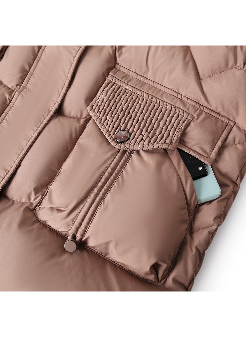 Generic - Elegant Plus Size Velvet Hooded Winter Cotton Coat for Older Women Brown - Image 1