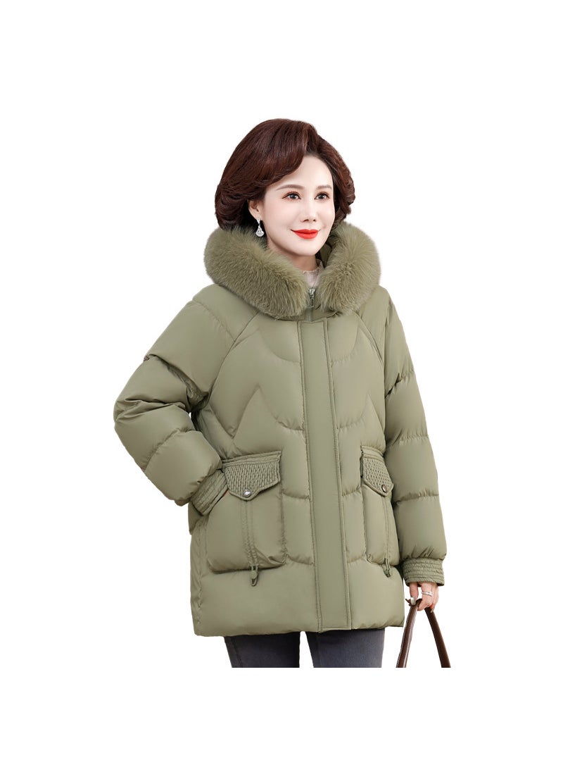 Generic - Elegant Plus Size Velvet Hooded Winter Cotton Coat for Older Women Brown - Image 1