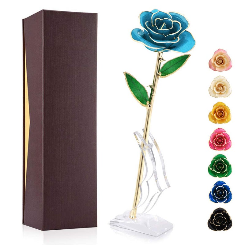 Ejoyous Ejoyous for Mom  Rose Dipped in 24K Gold Romantic Proposal Present for Girlfriend Wife Her on Birthday Christmas Day Valentines Day Anniversary  Light Blue Rose with Rose Stand  - Image 1